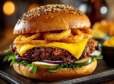 Cheeseburger s cibulovými kroužky