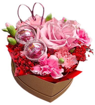 Růžové srdce s bonbóny