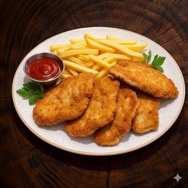 Vepřový řízek 150g, hranolky, tatarská omáčka