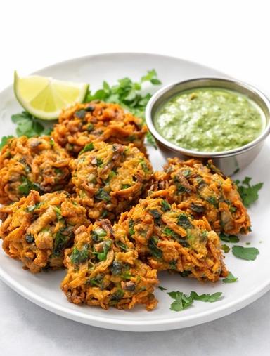 Vegetable pakora + mint sauce